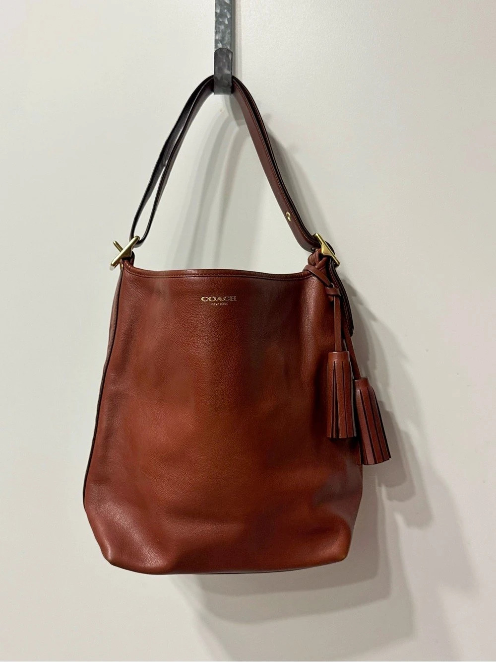 Coach Legacy Leather Duffle 19889 Cognac Brown Tassel Hobo Bag + Dust Bag